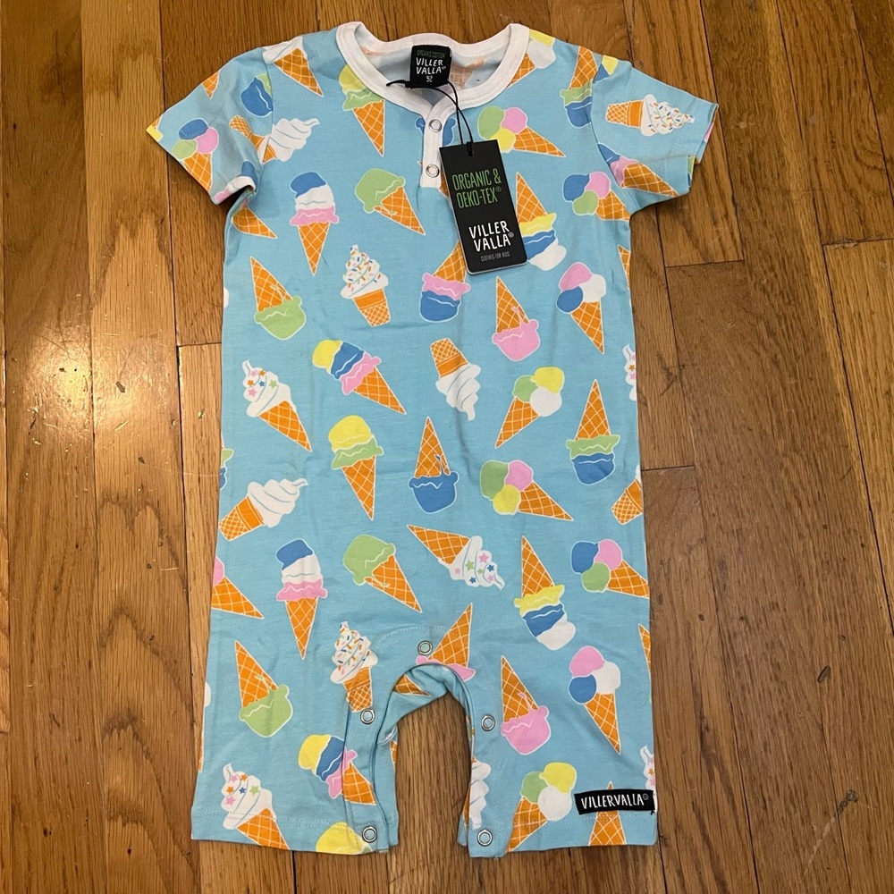 NWT Villervalla Blue Ice Cream Print Kids One Piece Size 92 2T